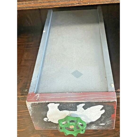 Farmhouse Wood Drawer Crate w/ Vintage Pig Feed Spigot Handle, Red/Black - Picture 10 of 12